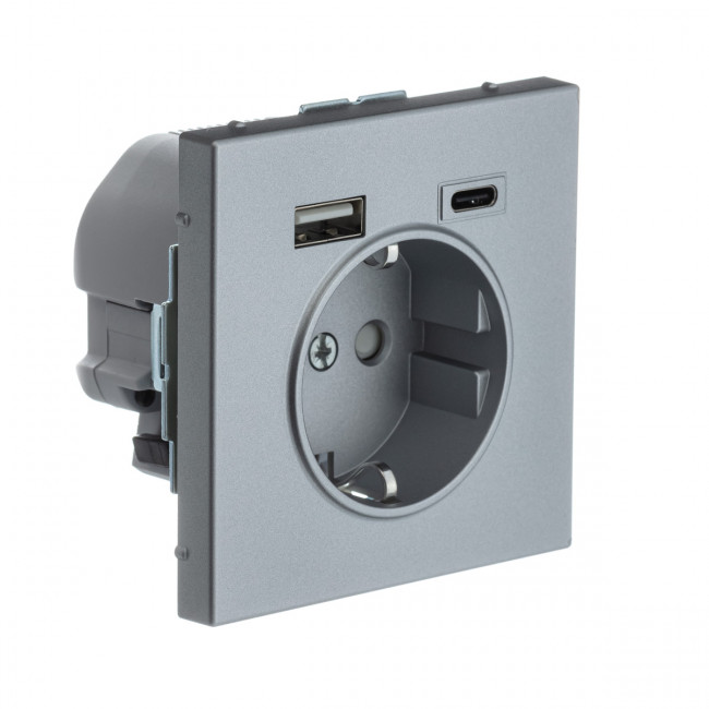 РОЗЕТКА 16 А с 2 USB А+С, 5 В, 1 порт 2,4/3,0 А, 2 порта 1,5 А , Art Gallery, цвет Алюминий, GAL000332