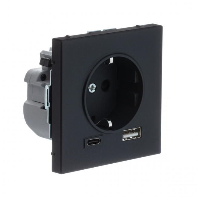 РОЗЕТКА 16 А с 2 USB А+С, 5 В, 1 порт 2,4/3,0 А, 2 порта 1,5 А , Art Gallery, цвет Базальт, GAL001432