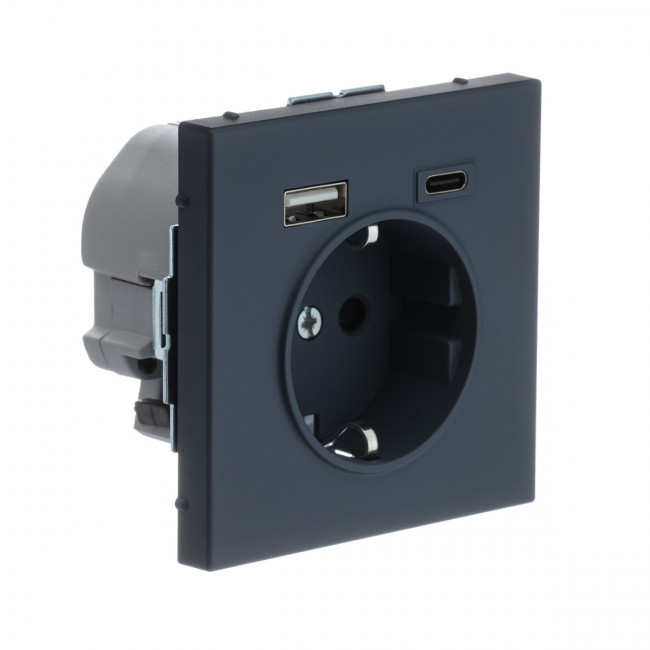 РОЗЕТКА 16 А с 2 USB А+С, 5 В, 1 порт 2,4/3,0 А, 2 порта 1,5 А , Art Gallery, цвет Грифель, GAL000732