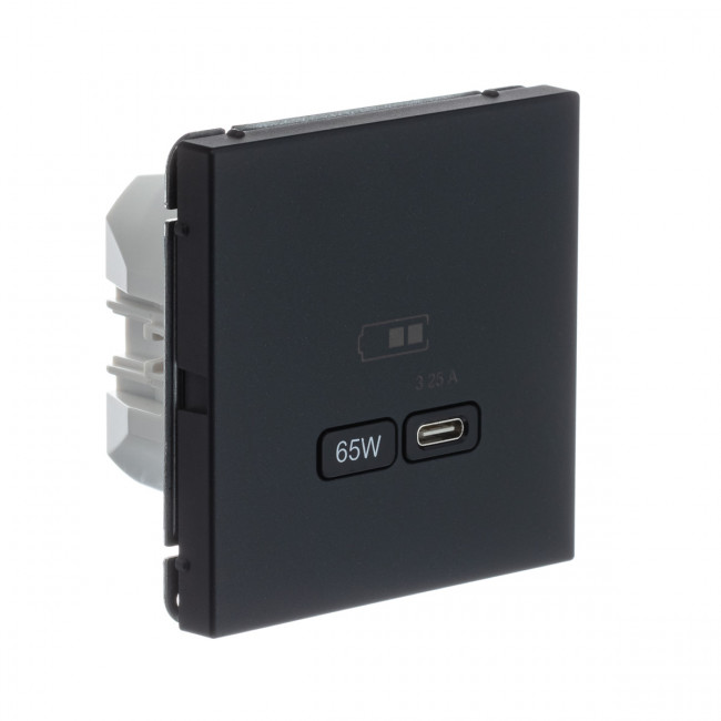 Art Gallery USB РОЗЕТКА тип-С 65Вт высокоскор.заряд. QC, PD, механизм, БАЗАЛЬТ, GAL001427