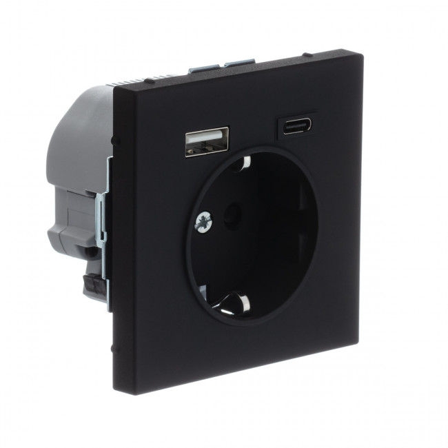 РОЗЕТКА 16 А с 2 USB А+С, 5 В, 1 порт 2,4/3,0 А, 2 порта 1,5 А , Art Gallery, цвет Карбон, GAL001032