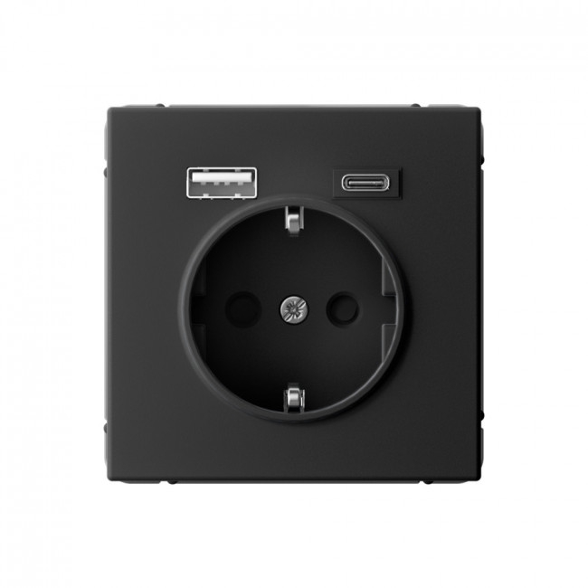 РОЗЕТКА 16 А с 2 USB А+С, 5 В, 1 порт 2,4/3,0 А, 2 порта 1,5 А , Art Gallery, цвет Карбон, GAL001032