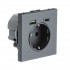 РОЗЕТКА 16 А с 2 USB А+С, 5 В, 1 порт 2,4/3,0 А, 2 порта 1,5 А , Art Gallery, цвет Сталь, GAL000932