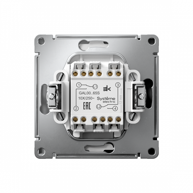 ARTGALLERY 2-клавишный ПЕРЕКЛЮЧАТЕЛЬ, 10АХ, механизм, быстрозажим. клем., БЕЛЫЙ, GAL000165S