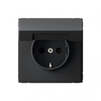ARTGALLERY РОЗЕТКА с заземлением со шторками с крышкой, 16А, IP20,  механизм, быстрозажимные клеммы, КАРБОН, GAL001046S