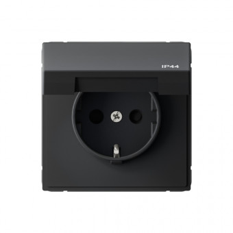 ARTGALLERY РОЗЕТКА с заземлением со шторками с крышкой, 16А, IP44,  механизм, быстрозажимные клеммы, КАРБОН, GAL441046S