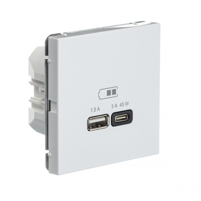 Art Gallery USB РОЗЕТКА A + тип-C 45Вт высокоскор.заряд. QC, PD, механизм, БЕЛЫЙ, GAL000129