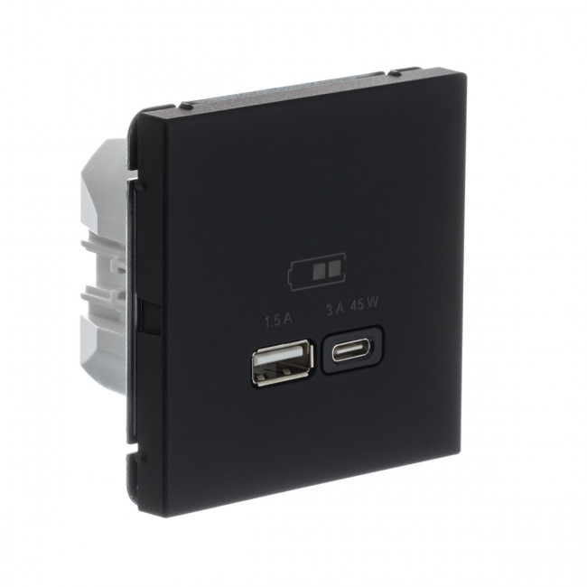 Art Gallery USB РОЗЕТКА A + тип-C 45Вт высокоскор.заряд. QC, PD, механизм, КАРБОН, GAL001029