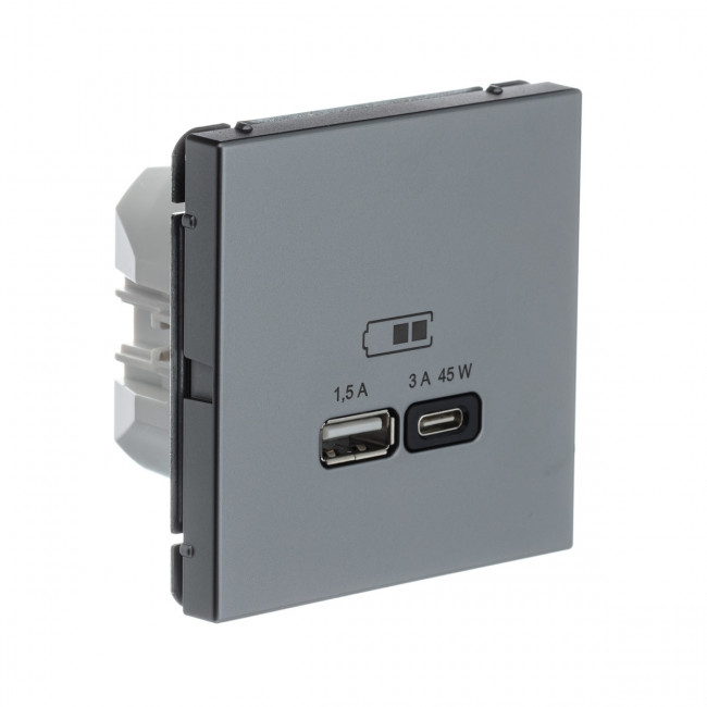 Art Gallery USB РОЗЕТКА A + тип-C 45Вт высокоскор.заряд. QC, PD, механизм, СТАЛЬ, GAL000929