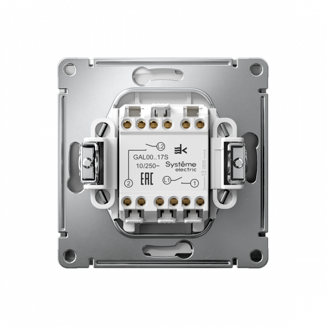 ARTGALLERY 2-клавишный ВЫКЛЮЧАТЕЛЬ с самовозвратом, 10АХ, механизм, быстрозажимные клеммы, СТАЛЬ, GAL000917S