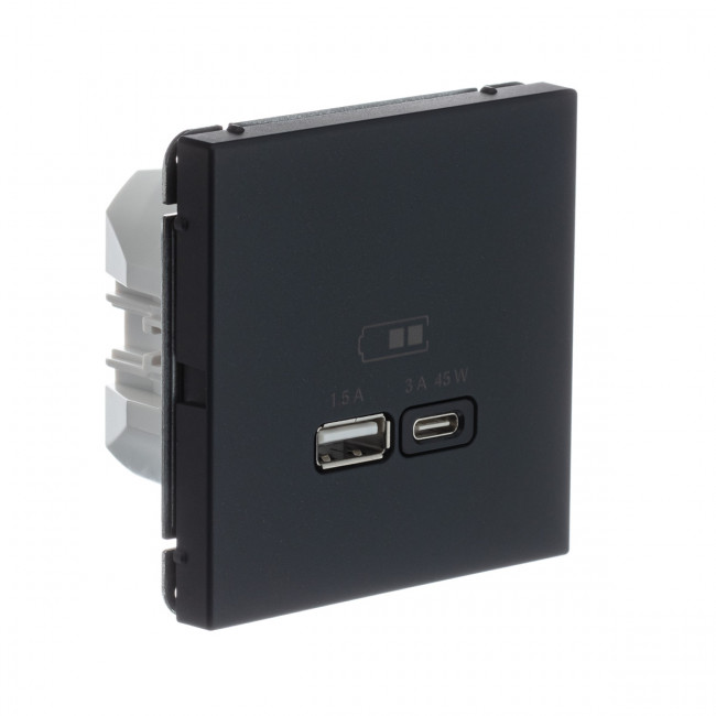 Art Gallery USB РОЗЕТКА A + тип-C 45Вт высокоскор.заряд. QC, PD, механизм, БАЗАЛЬТ, GAL001429