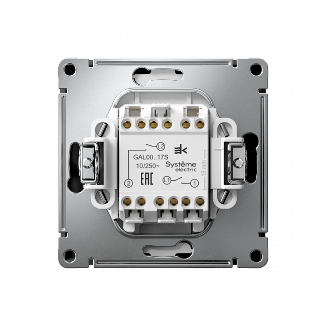 ARTGALLERY 2-клавишный ВЫКЛЮЧАТЕЛЬ с самовозвратом, 10АХ, механизм, быстрозажимные клеммы, КАРБОН, GAL001017S