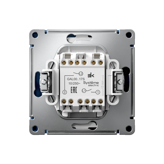 ARTGALLERY 2-клавишный ВЫКЛЮЧАТЕЛЬ с самовозвратом, 10АХ, механизм, быстрозажимные клеммы, АКВАМАРИН, GAL001117S