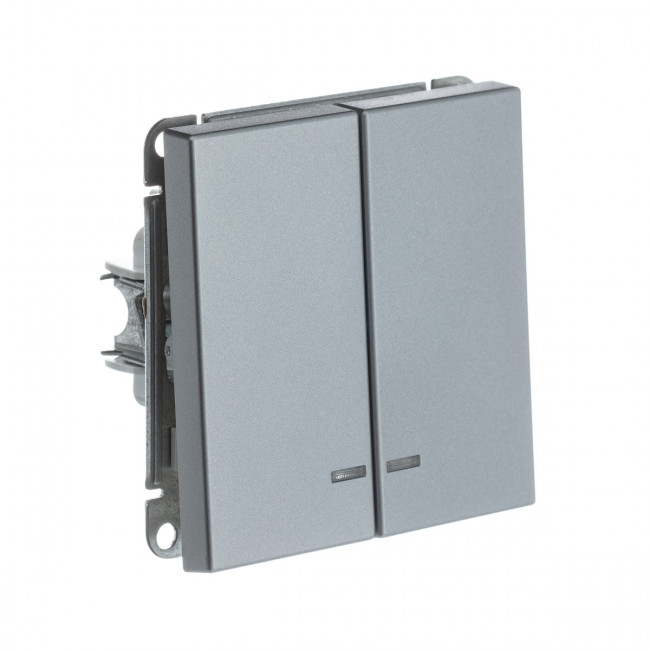 2-клавишный ВЫКЛЮЧАТЕЛЬ с подсветкой, сх. 5а, 10АХ , Art Gallery, цвет Алюминий, GAL000353