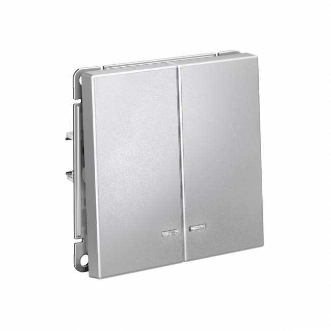 ARTGALLERY 2-клавишный ВЫКЛЮЧАТЕЛЬ с подсветкой, сх.5а, 10АХ, механизм, быстрозажим. клем., АЛЮМИНИЙ, GAL000353S