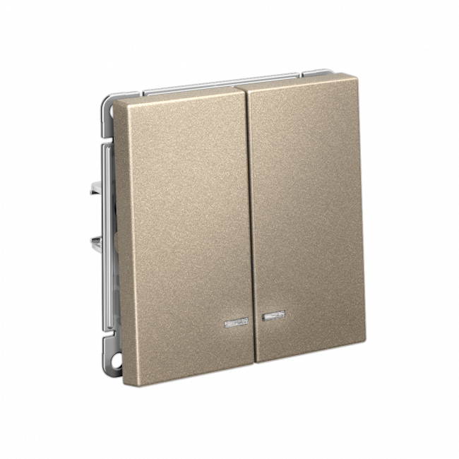 ARTGALLERY 2-клавишный ВЫКЛЮЧАТЕЛЬ с подсветкой, сх.5а, 10АХ, механизм, быстрозажим. клем., ШАМПАНЬ, GAL000553S