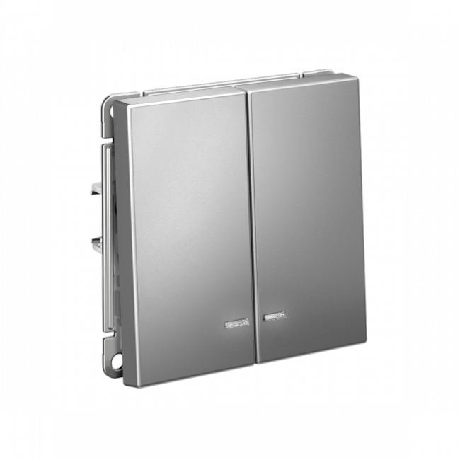 ARTGALLERY 2-клавишный ВЫКЛЮЧАТЕЛЬ с подсветкой, сх.5а, 10АХ, механизм, быстрозажим. клем., СТАЛЬ, GAL000953S