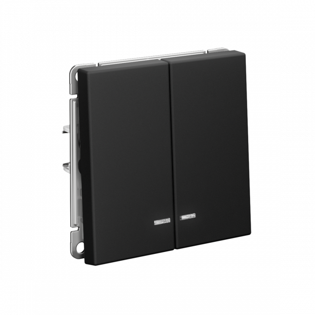 ARTGALLERY 2-клавишный ВЫКЛЮЧАТЕЛЬ с подсветкой, сх.5а, 10АХ, механизм, быстрозажим. клем., КАРБОН, GAL001053S